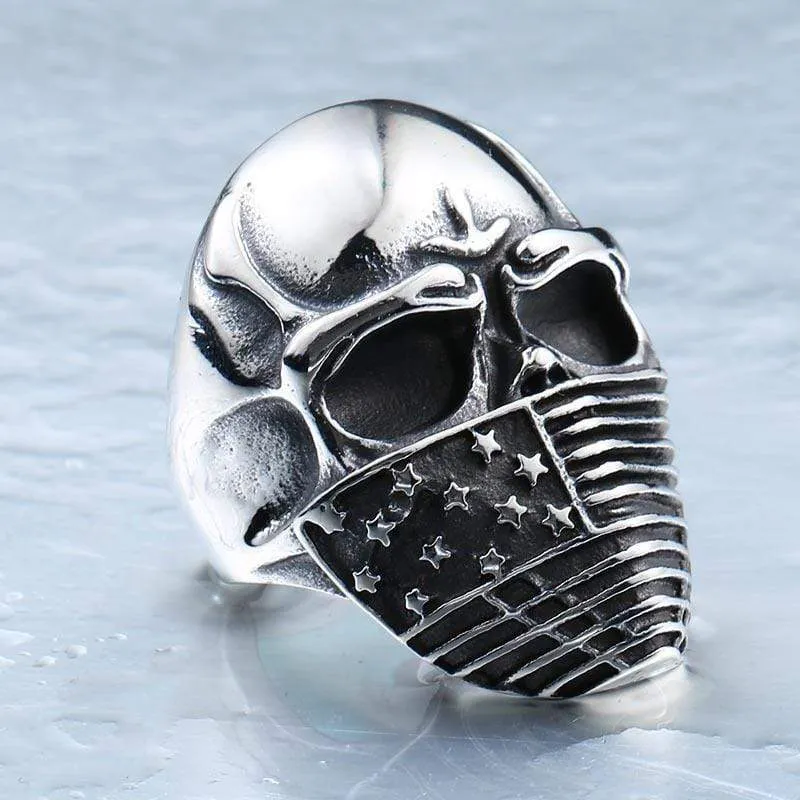 Men's Punk American Flag Skull Rings