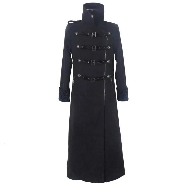 Men's Punk Asymmetric Army Long Jacket,Woolen Winter Overcoat,Men's Goth Cloak