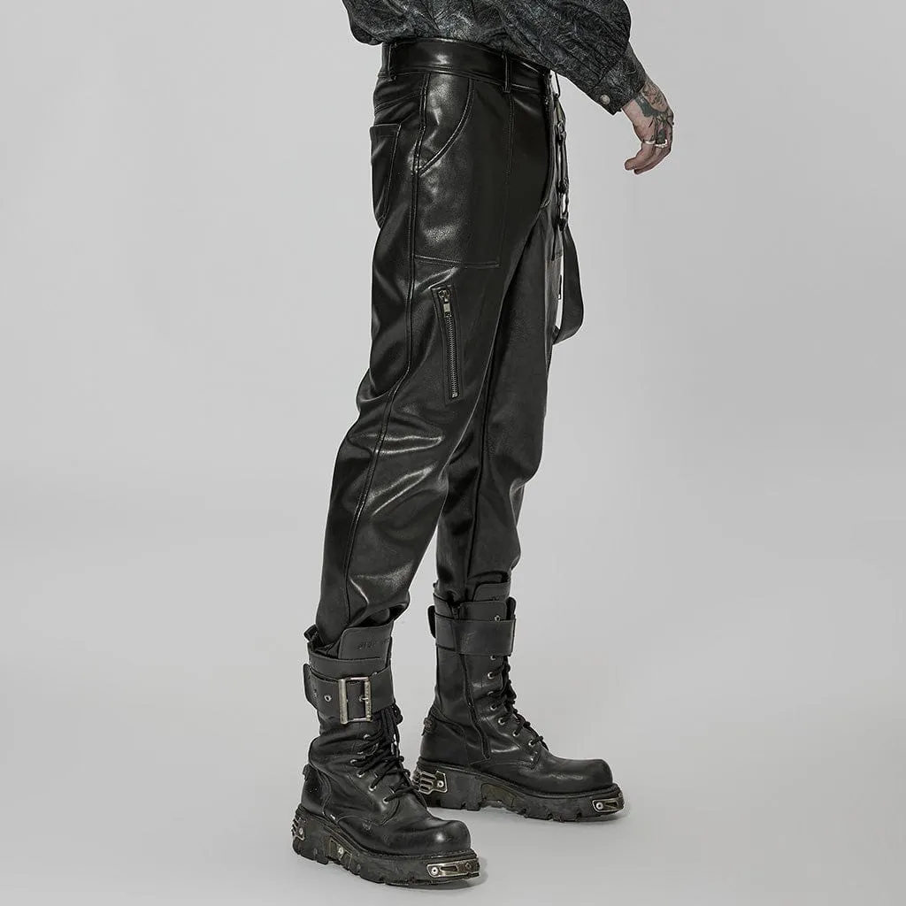 Men's  Punk Faux Leather Pants with Strap