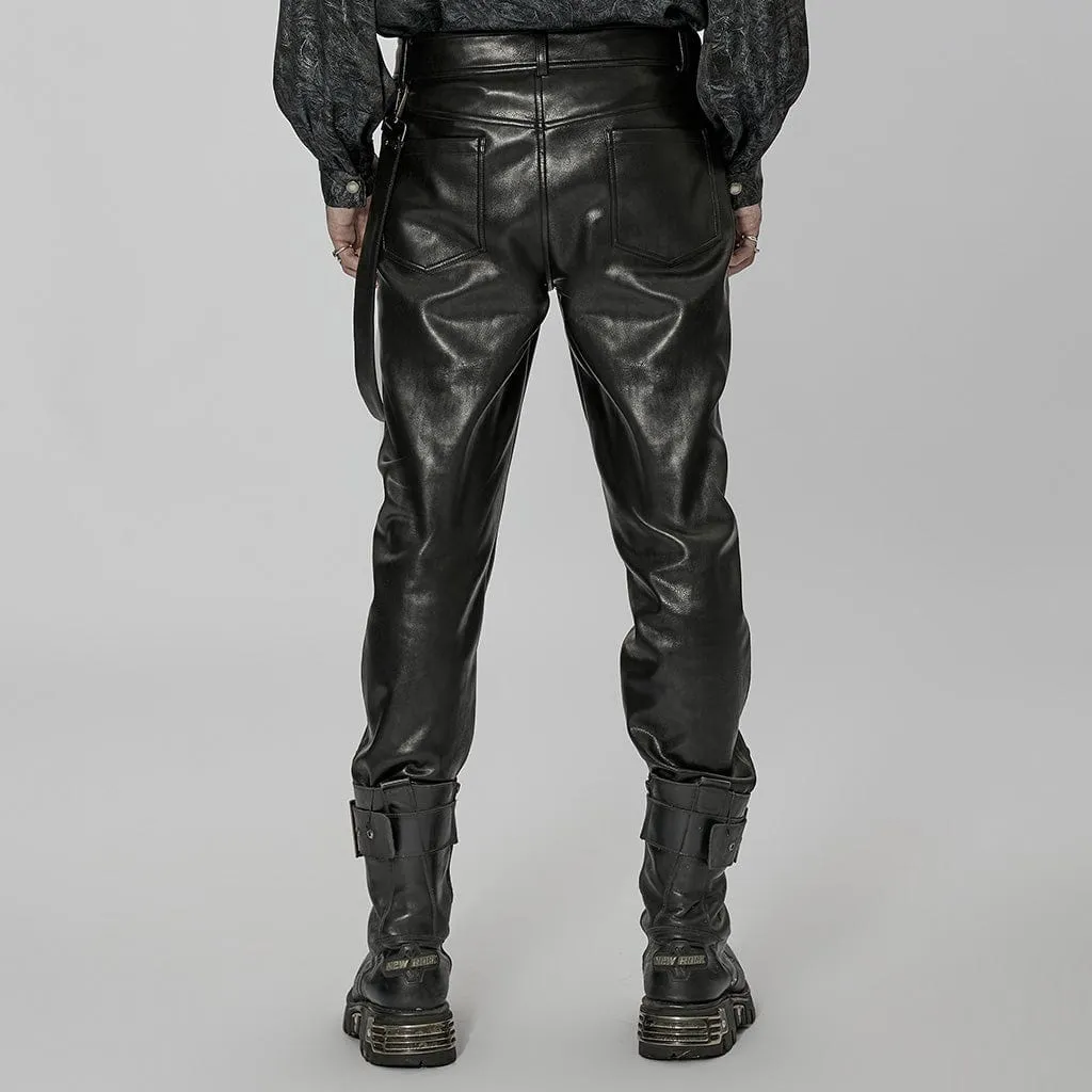 Men's  Punk Faux Leather Pants with Strap