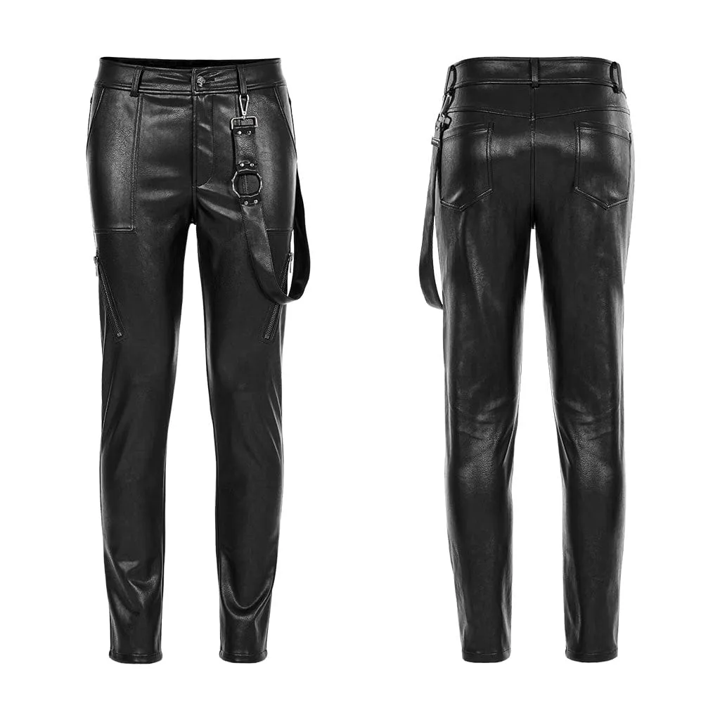 Men's  Punk Faux Leather Pants with Strap