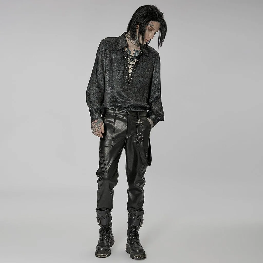 Men's  Punk Faux Leather Pants with Strap