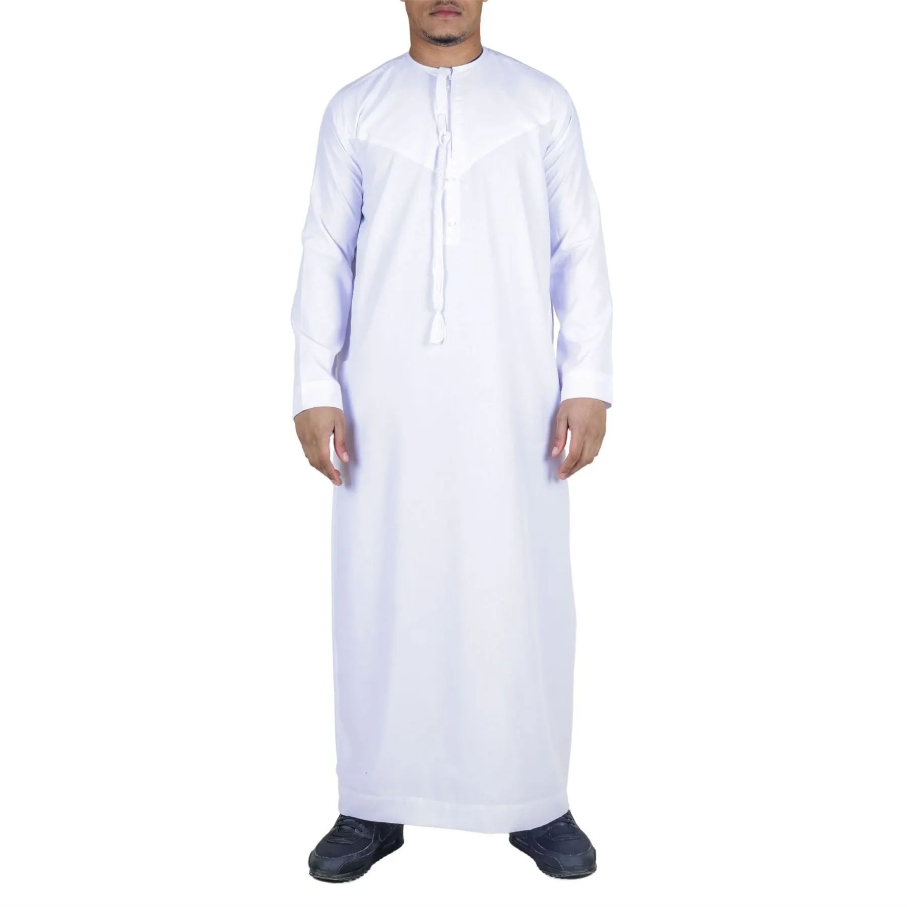 Men's Thobe Emirati Omani Jubba Islamic Clothing Muslim Kaftan Eid Robe Arab String Tassel