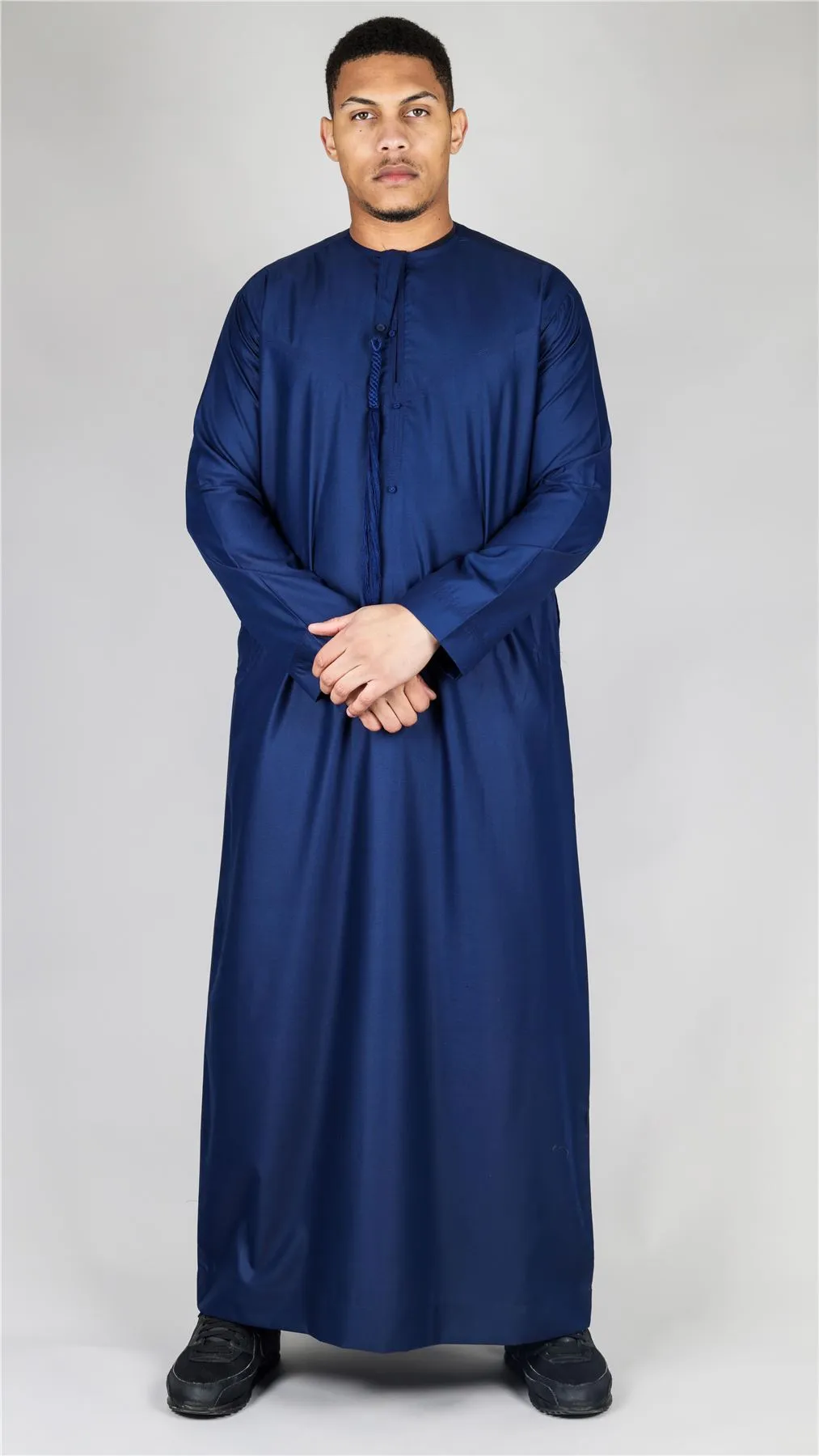 Men's Thobe Emirati Omani Jubba Islamic Clothing Muslim Kaftan Eid Robe Arab String Tassel