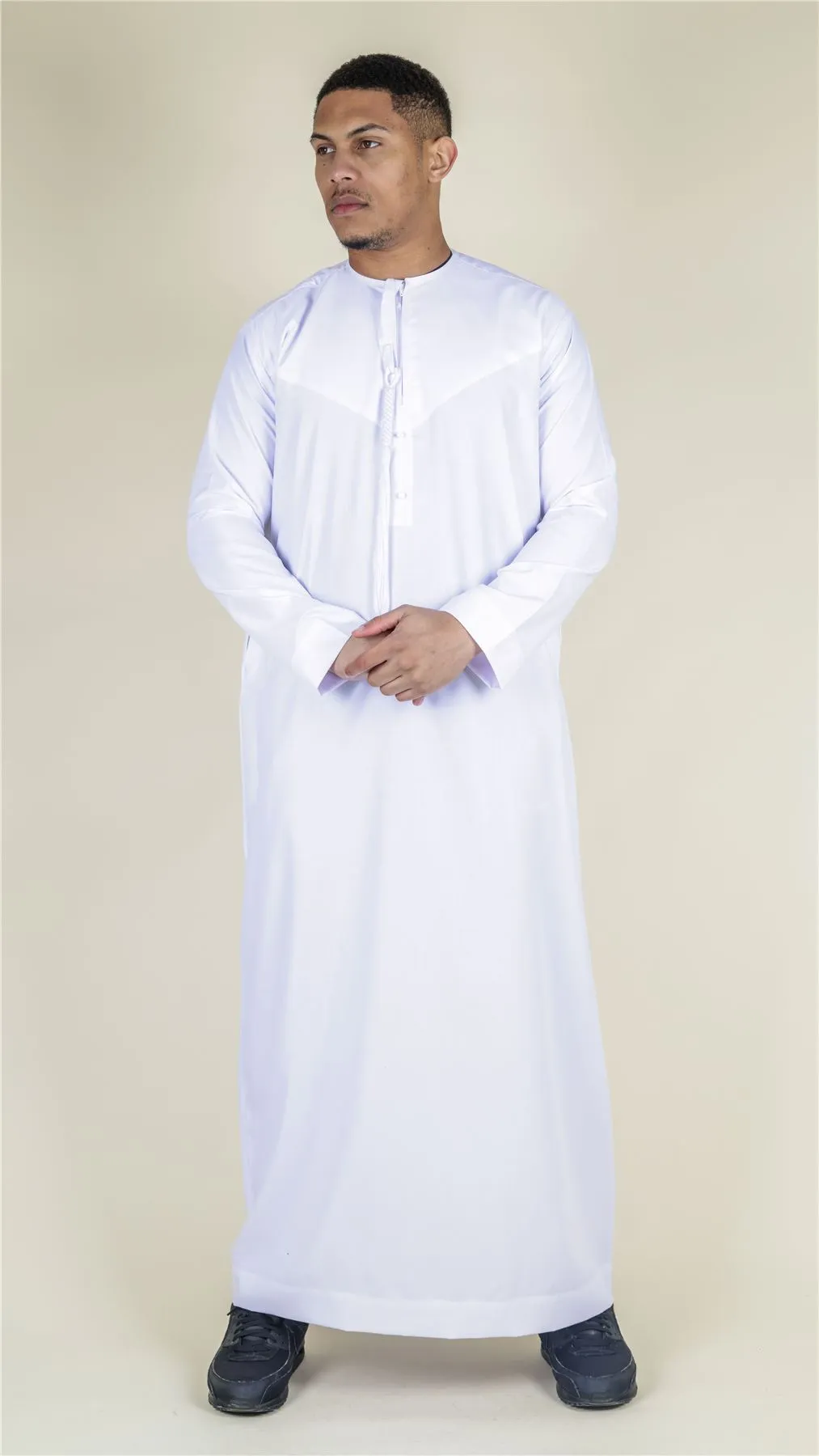 Men's Thobe Emirati Omani Jubba Islamic Clothing Muslim Kaftan Eid Robe Arab String Tassel