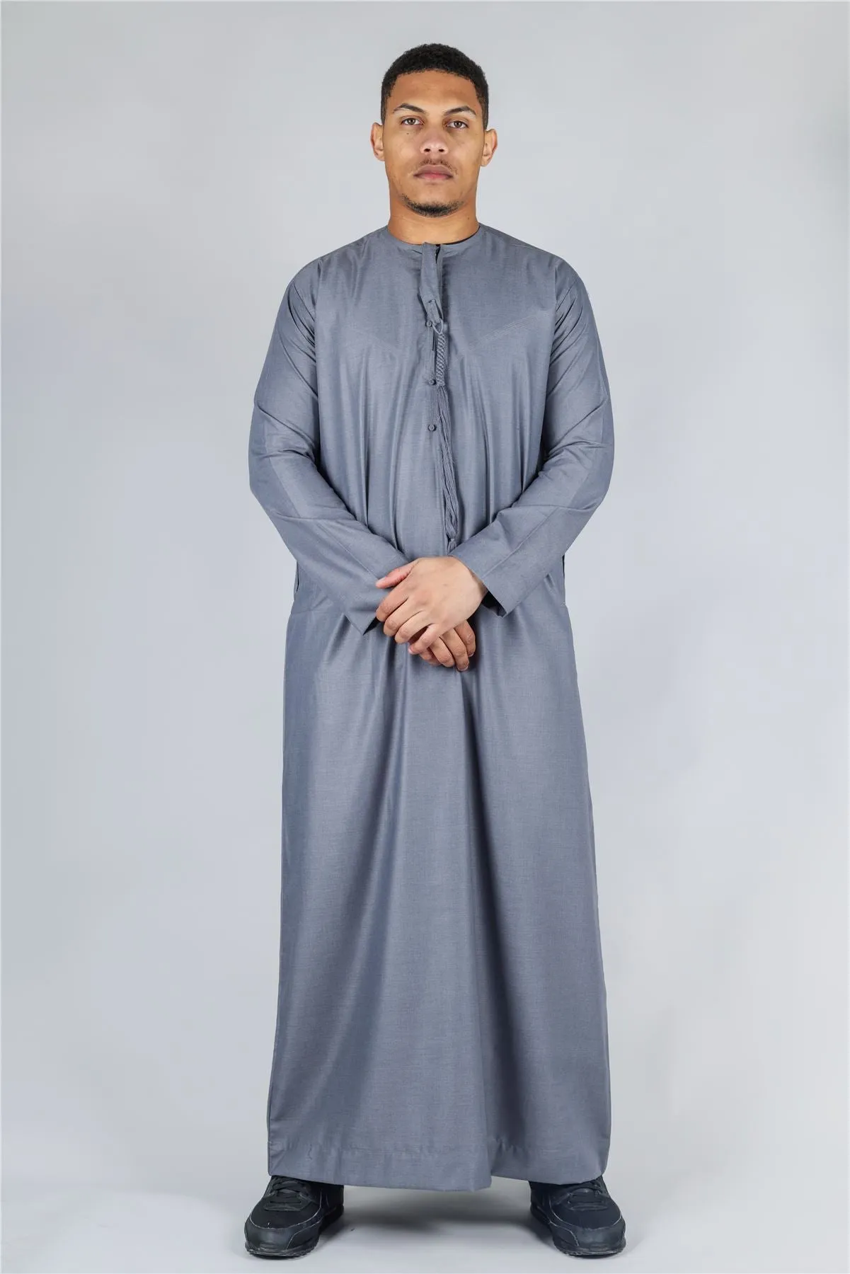 Men's Thobe Emirati Omani Jubba Islamic Clothing Muslim Kaftan Eid Robe Arab String Tassel