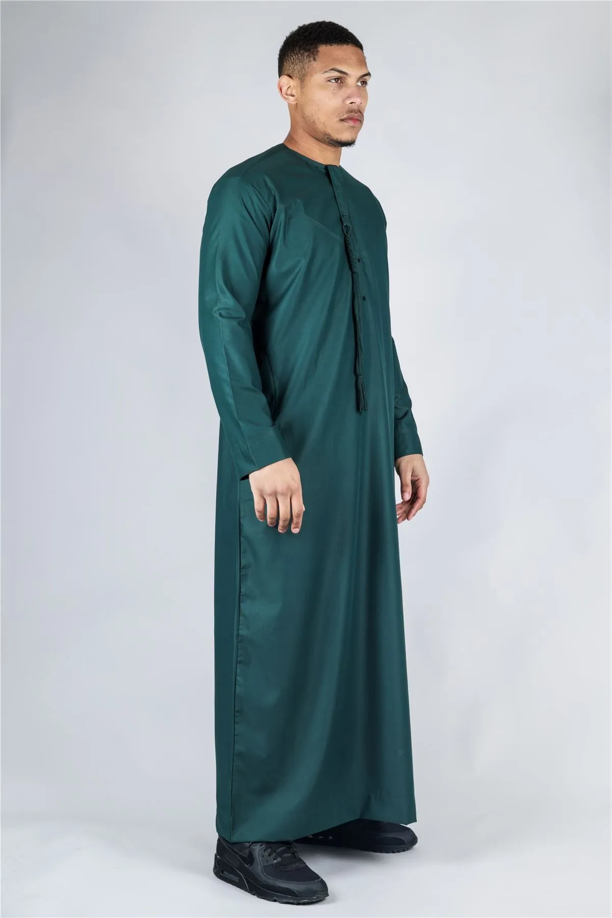 Men's Thobe Emirati Omani Jubba Islamic Clothing Muslim Kaftan Eid Robe Arab String Tassel