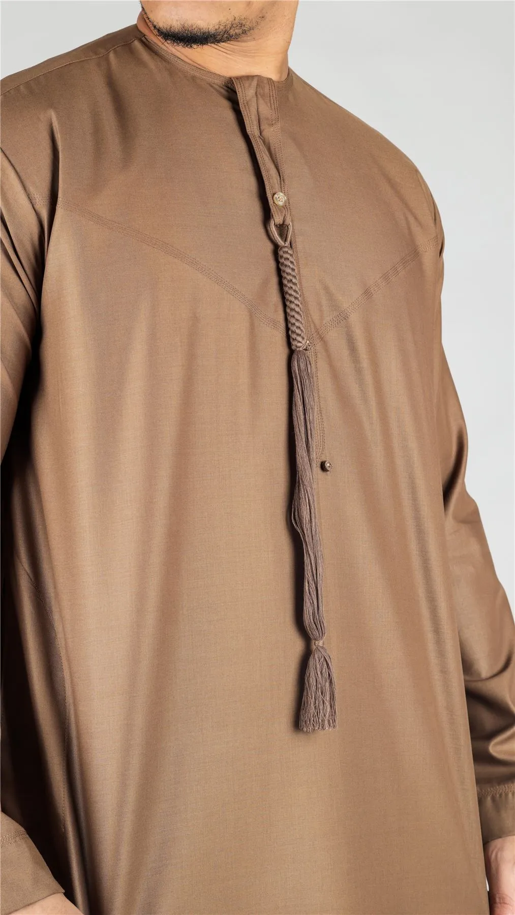 Men's Thobe Emirati Omani Jubba Islamic Clothing Muslim Kaftan Eid Robe Arab String Tassel