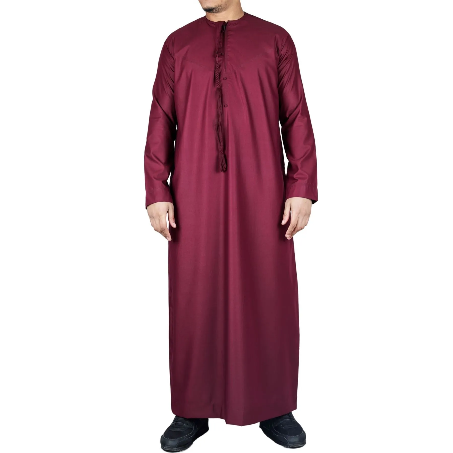 Men's Thobe Emirati Omani Jubba Islamic Clothing Muslim Kaftan Eid Robe Arab String Tassel