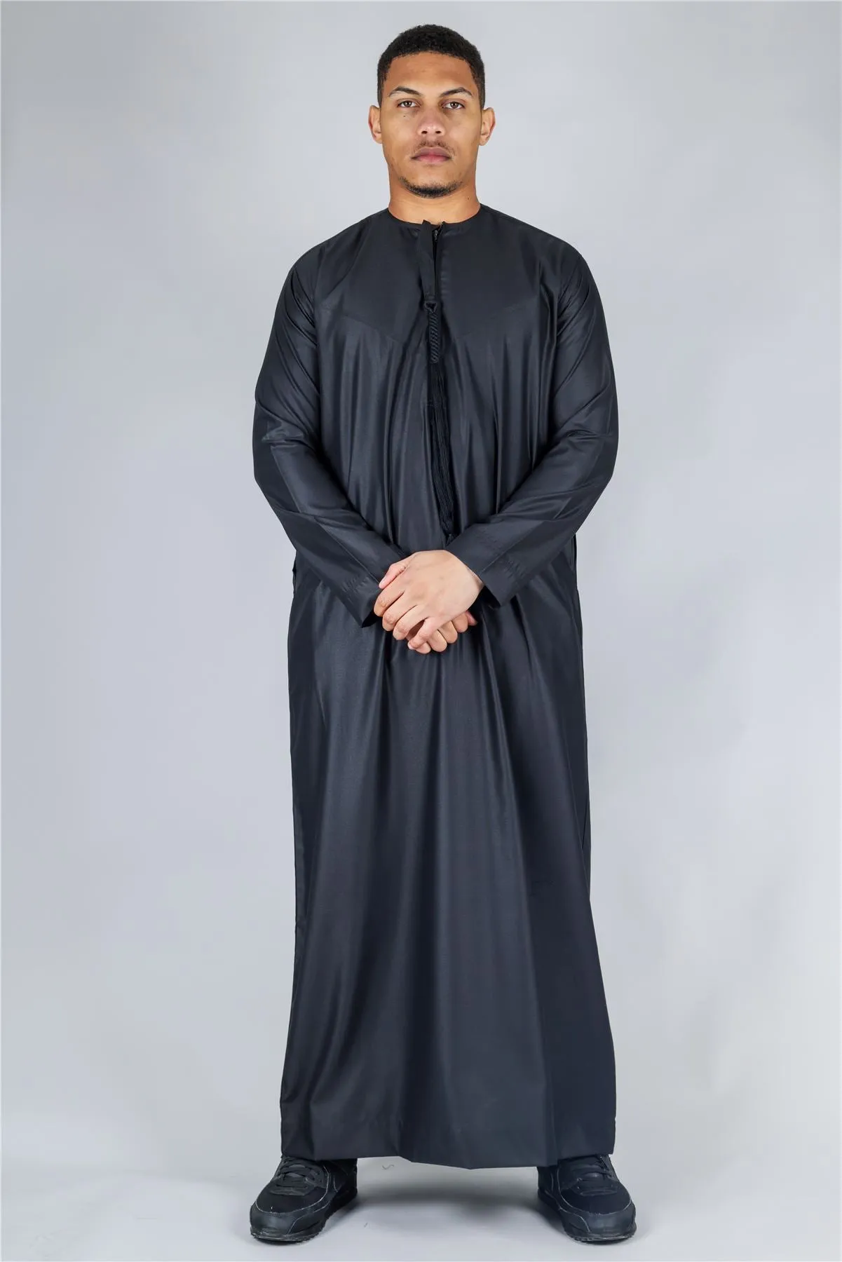 Men's Thobe Emirati Omani Jubba Islamic Clothing Muslim Kaftan Eid Robe Arab String Tassel