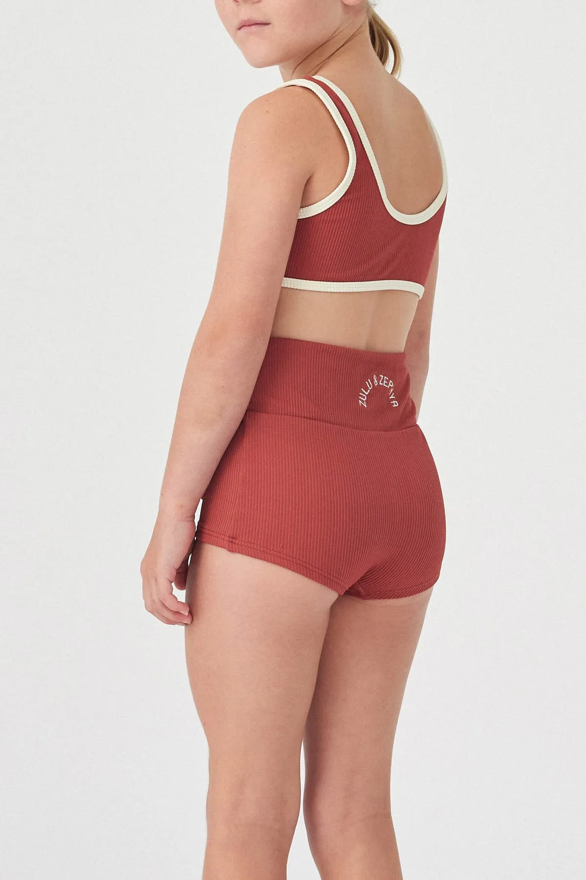 Mini Rib Logo Boy Short - Earth Red