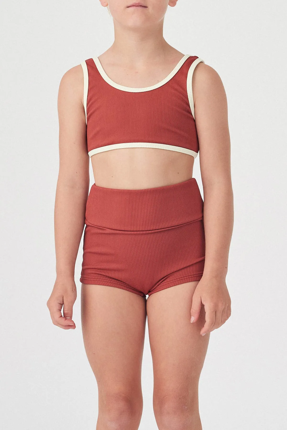 Mini Rib Logo Boy Short - Earth Red