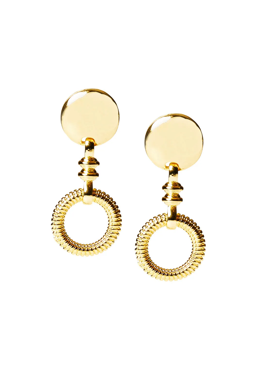 Mixed Texture Gold Circle Dangle Earrings