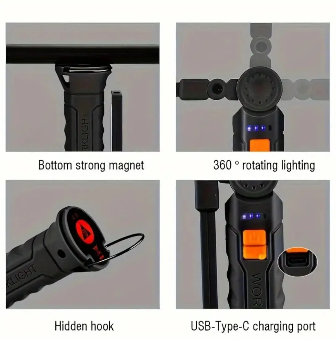 Multifunktsionaalne töövalgusti MAGNETIGA – USB-laetav, Veekindel LED-välklamp ja käeshoitav taskulamp