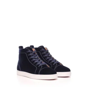 Navy Blue Velvet Louis Orlato Flat Sneakers