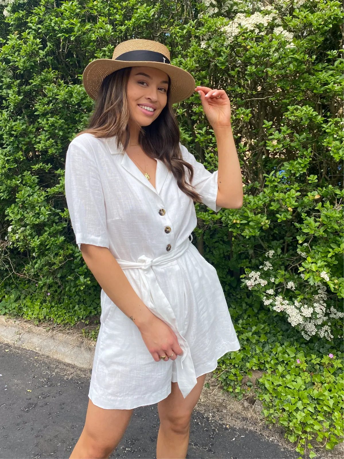 Nikita White Linen Blend Shirt Style Playsuit