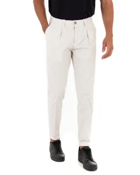 Pantaloni Uomo Tasca America Con Pinces Classico Cotone Tinta Unita Panna GIOSAL-P3908A