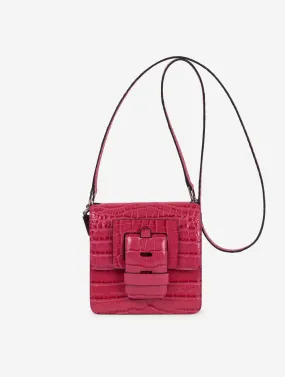 Petit sac "Love Me" en cuir gaufré fuchsia