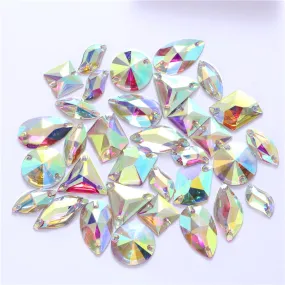 #R222  Resin Crystal AB Flatback Sew On Shapes-  Clothing Accessories Shoes and Craft