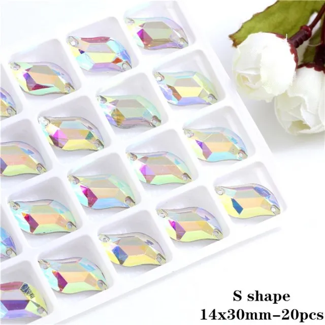 #R222  Resin Crystal AB Flatback Sew On Shapes-  Clothing Accessories Shoes and Craft