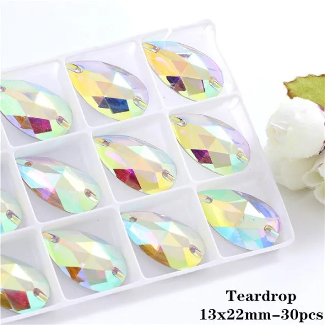 #R222  Resin Crystal AB Flatback Sew On Shapes-  Clothing Accessories Shoes and Craft