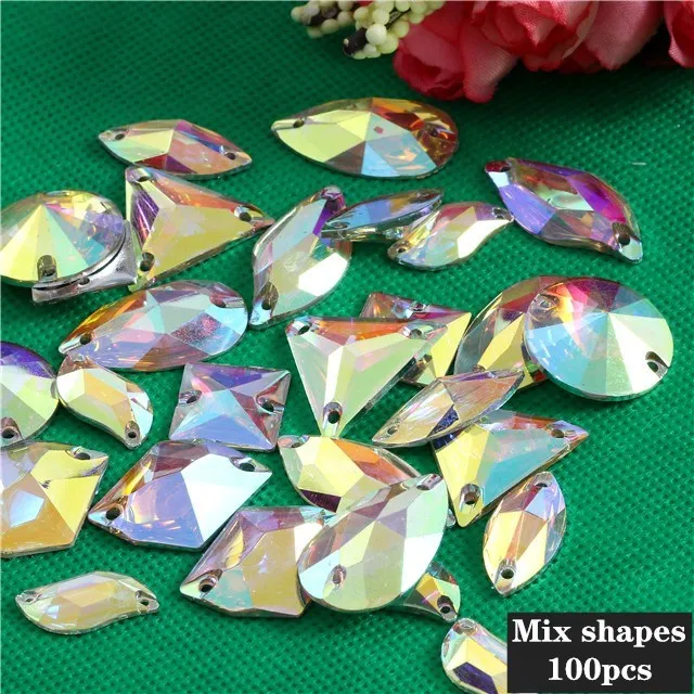 #R222  Resin Crystal AB Flatback Sew On Shapes-  Clothing Accessories Shoes and Craft