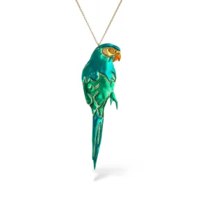 Single big parrot – long chain necklace with enamel