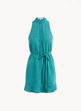 Sleeveless Ruffle Hem Placket Dress - Deep Azure