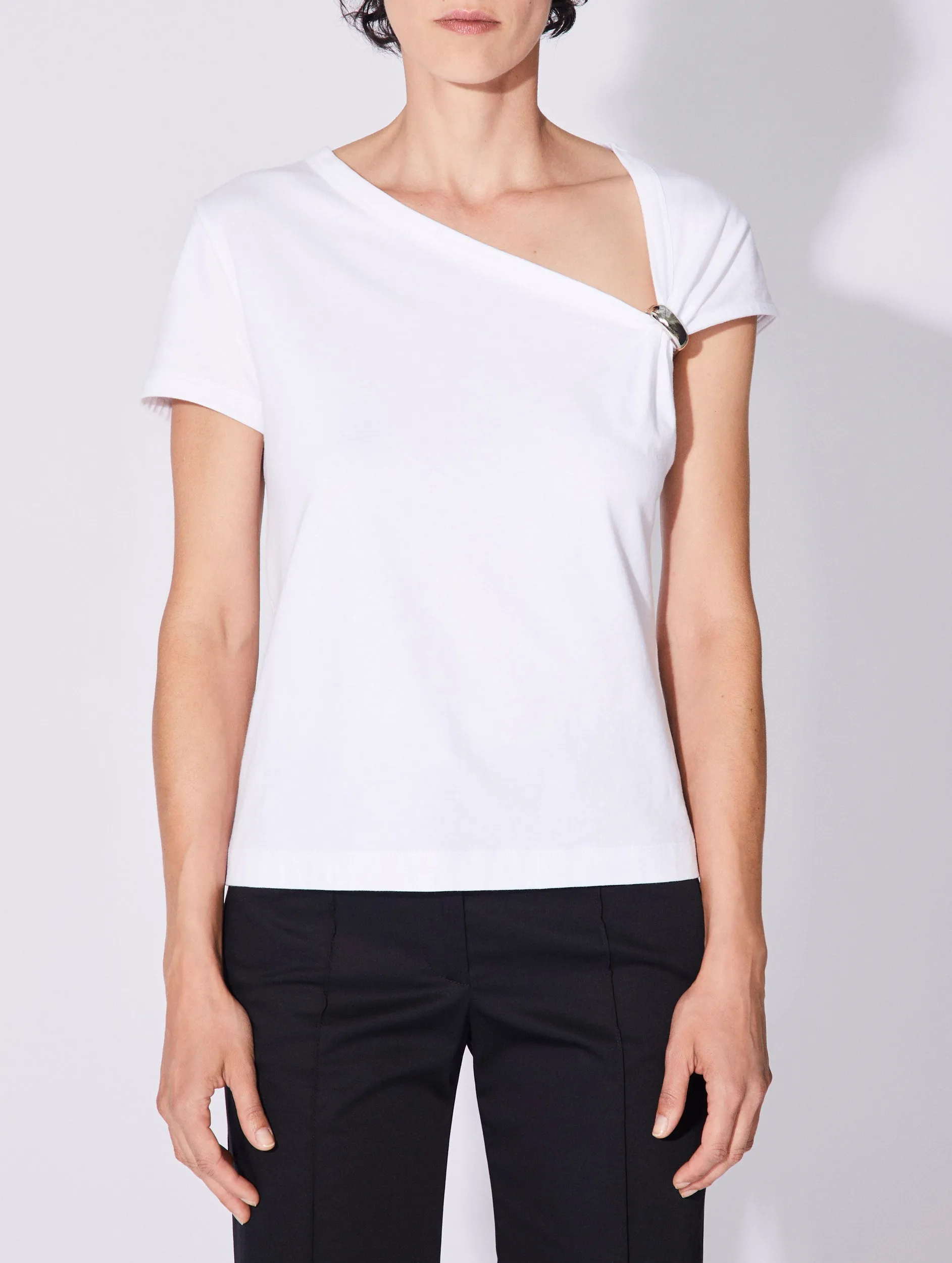 Tee-shirt drapé en jersey de coton blanc