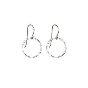 Thin Hammered Silver Circle Earrings