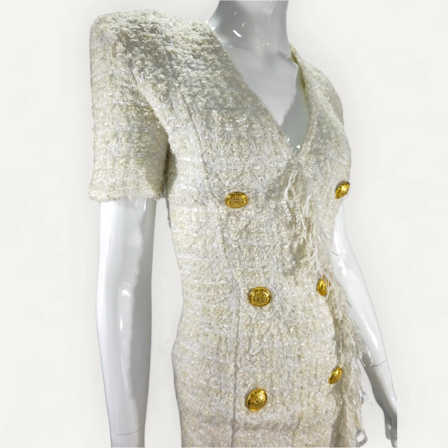 Vestido Balmain Tweed com Botões Dourados