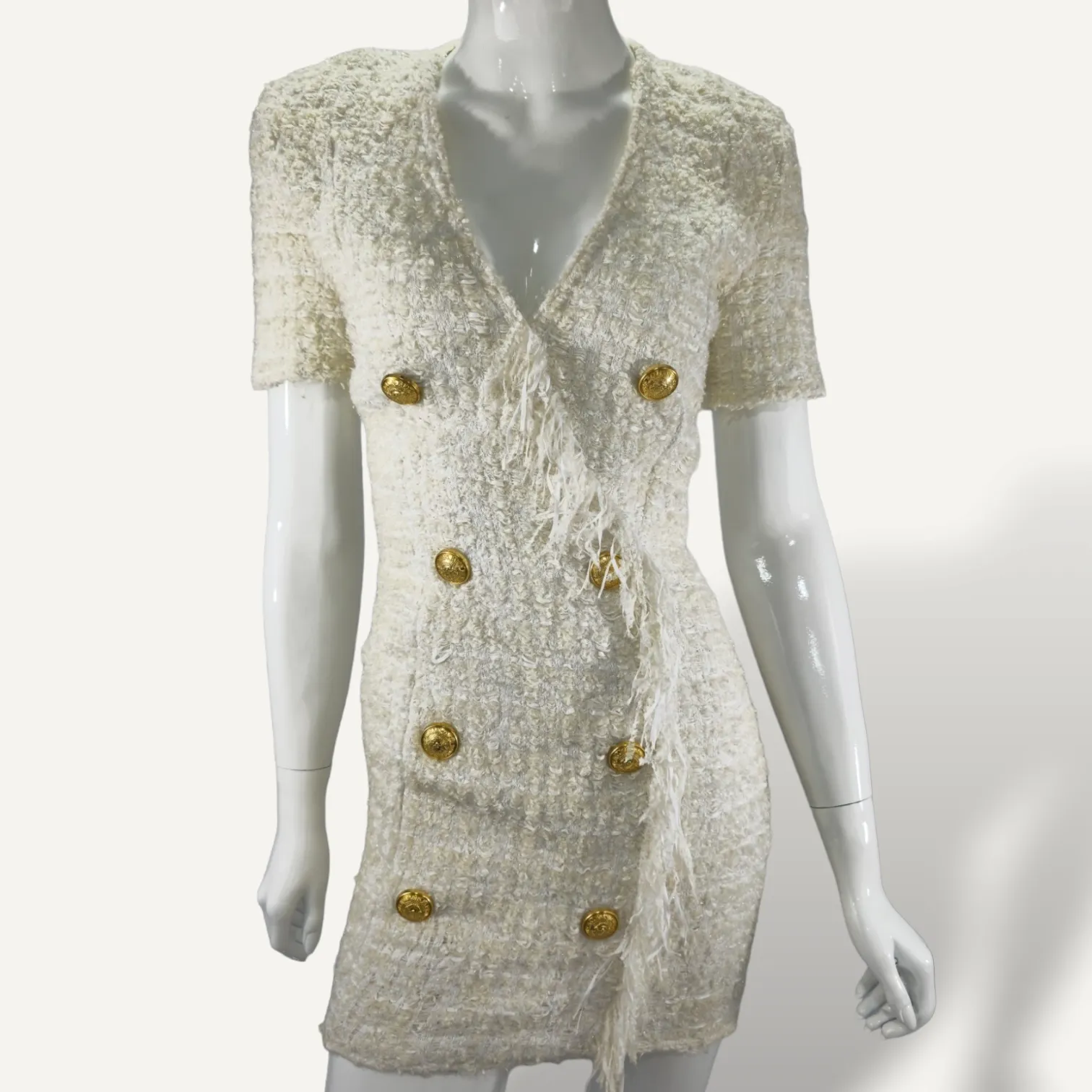 Vestido Balmain Tweed com Botões Dourados