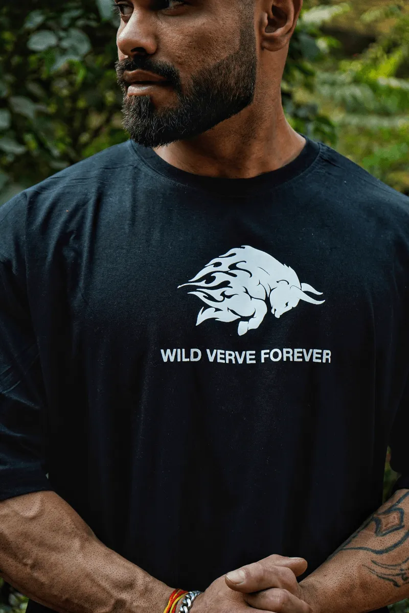 Wild Verve Forever Fiery Bull Oversized T-shirt (BLACK)