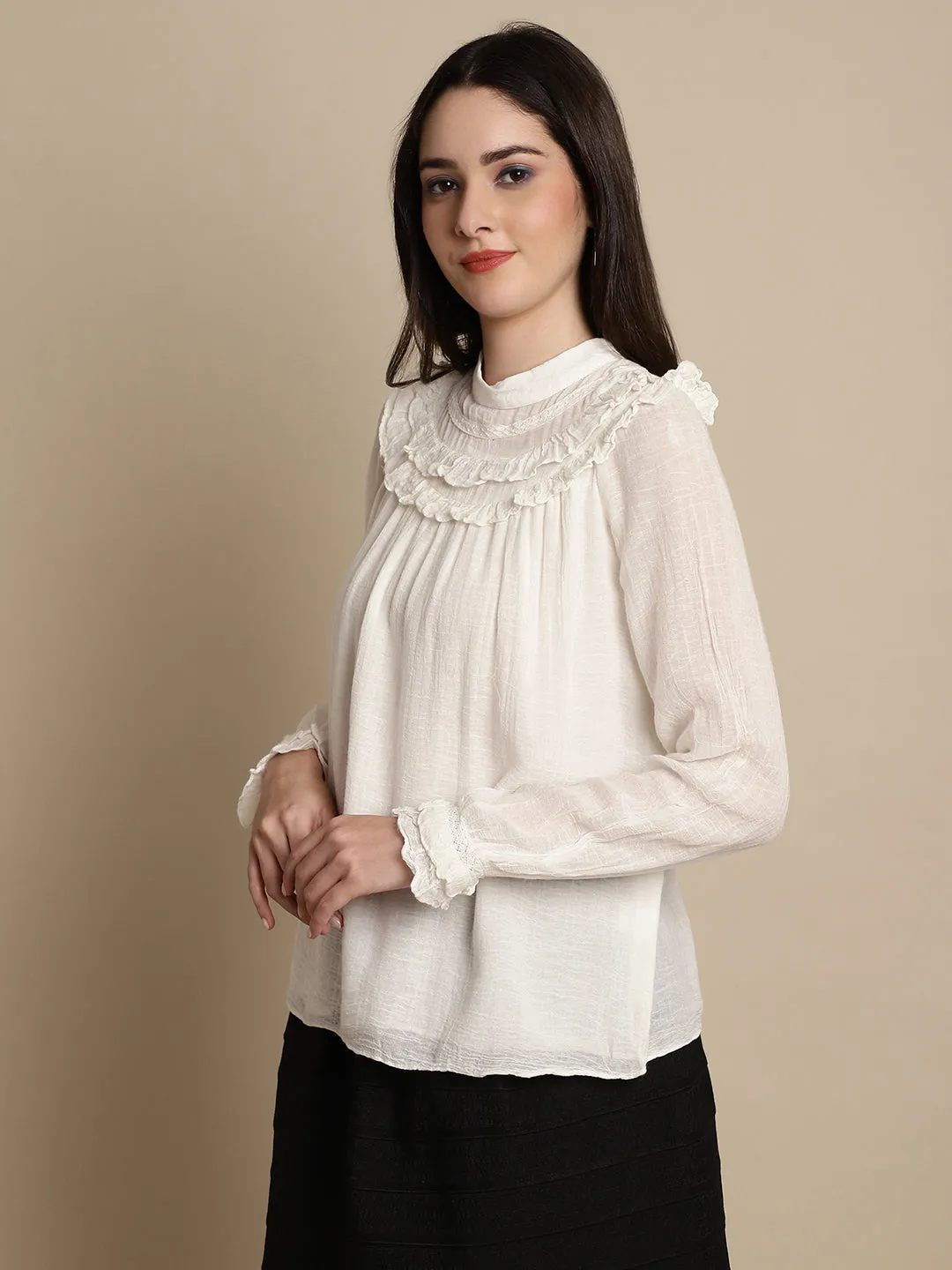 Women Beige Lace Top